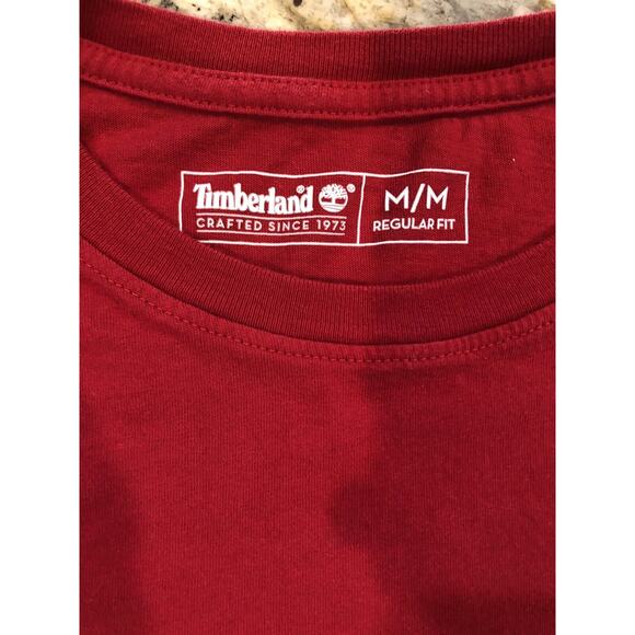 Timberland Red Short Sleeve T-Shirt Men’s Medium | Casual Logo Tee - Picture 2 of 6